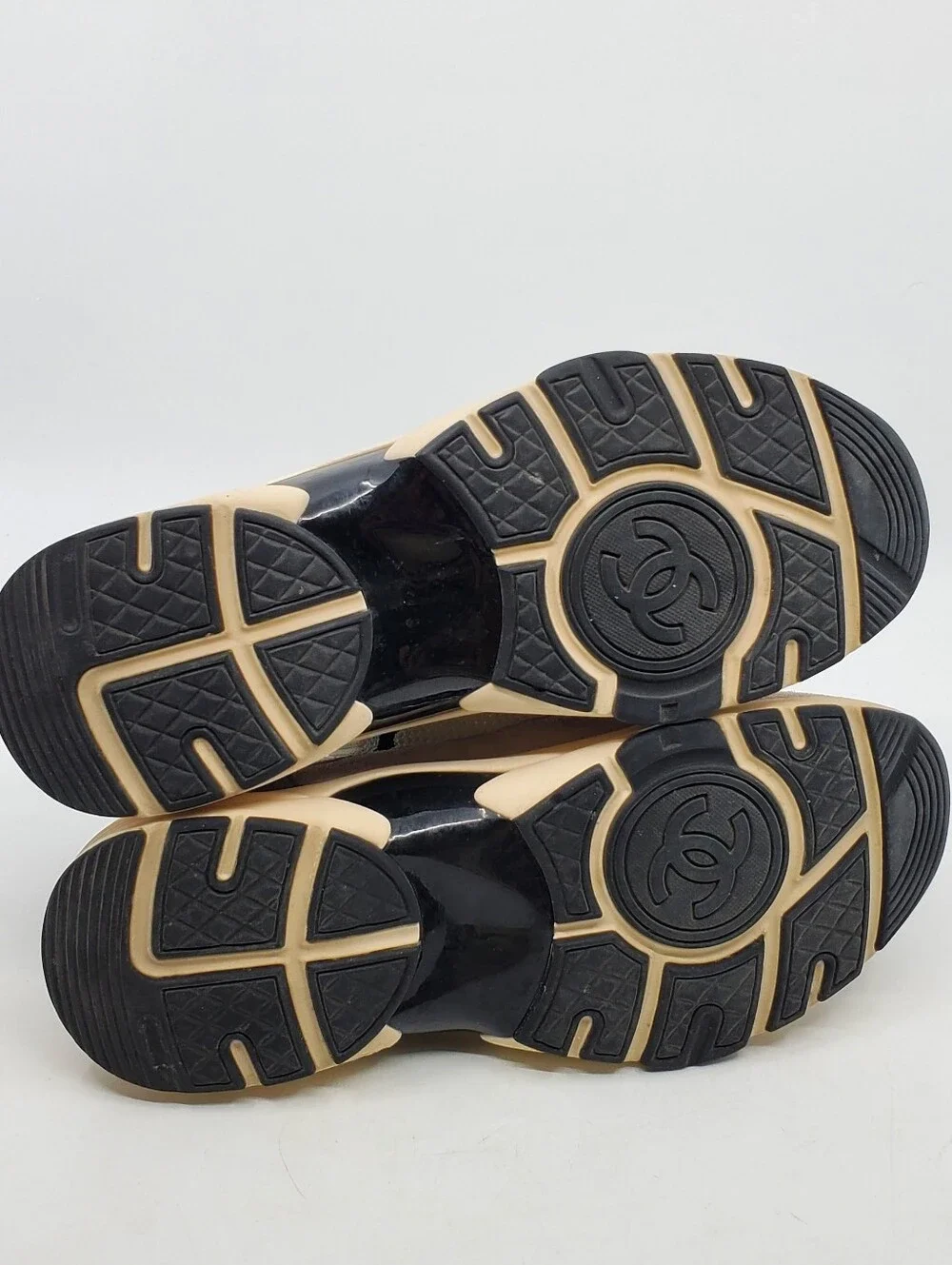 Chanel CC Low Top Suede And Knit Mesh Sneakers